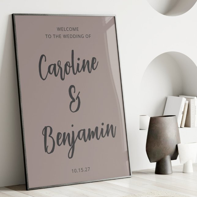 Poster Elegante Moderno Taupe e Casamento de Cinzas Bem-V (Criador carregado)