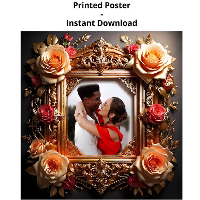 Poster Elegante Moldura de Foto Vitoriana com Rosas 3D (Criador carregado)