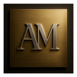 Pôster Elegante Monograma AM Dourado Lustroso Luxo Metáli