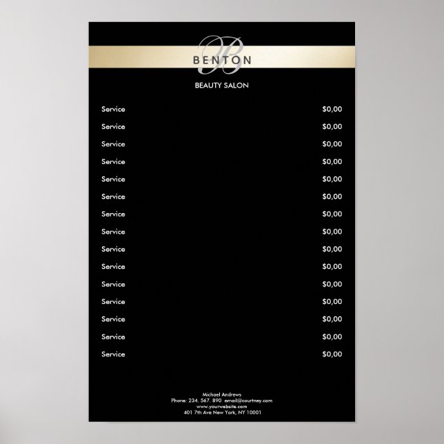 Poster Elegante Monograma Dourado (Frente)