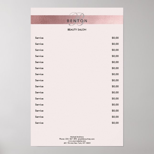 Poster Elegante Monograma Lightpink Rosegold (Frente)