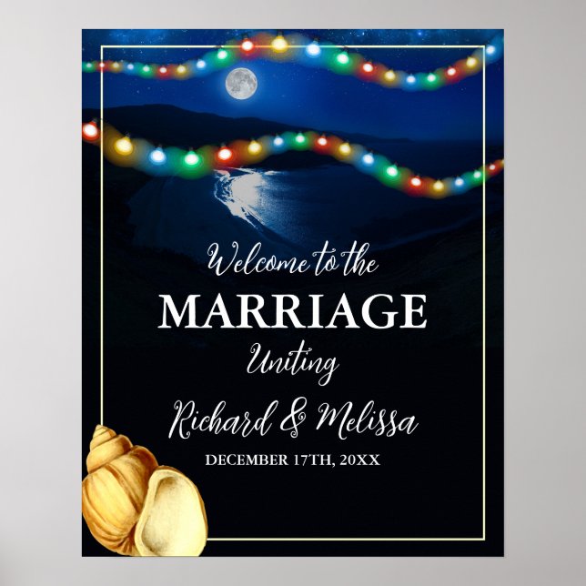 Poster Elegante Moonlit Beach Wedding Welcome (Frente)