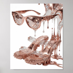 Poster Elegante Motivo Artístico ROSE GOLD GLAMOUR Prata