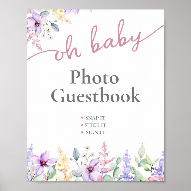 Poster Elegante Oh Baby Wildflower Photo Guest Book Sign (Frente)
