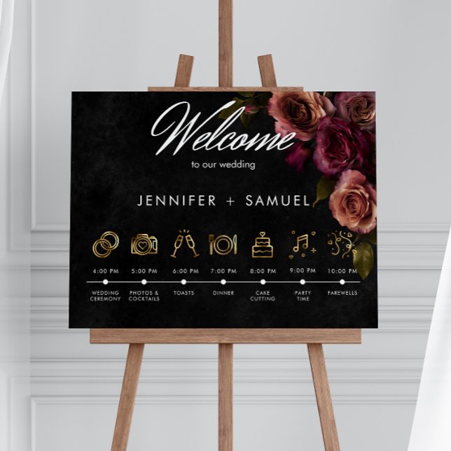 Poster Elegante Ordem de Eventos Silenciada Bege Burgundy (Criador carregado)