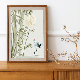 Poster Elegante Oriental Bamboo Crane