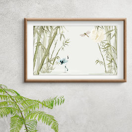 Poster Elegante Oriental Bamboo Crane