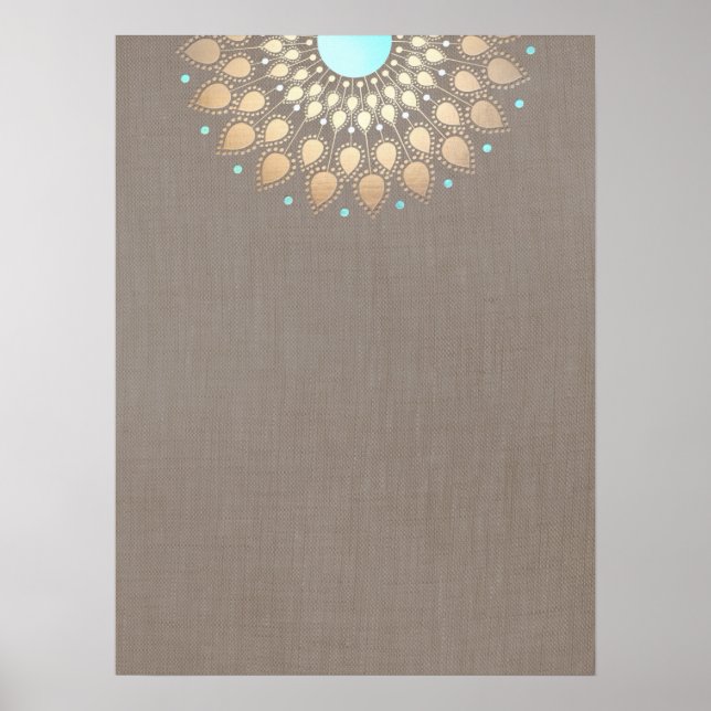 Poster Elegante Ornamentado Dourado Lotus Mandala (Frente)