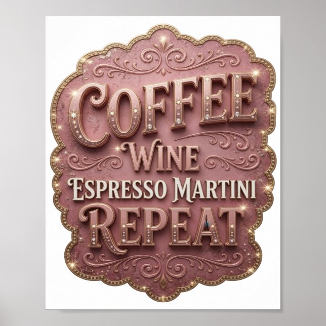 Poster Elegante Ouro VINHO DE CAFÉ ESPRESSO MARTINI REPIT (Frente)