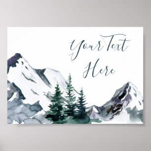 Poster Elegante Paisagem Florestal Montanhosa Aquarela Po