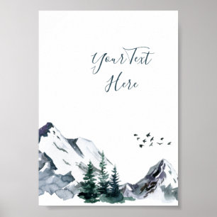 Poster Elegante Paisagem Florestal Montanhosa em Aquarela