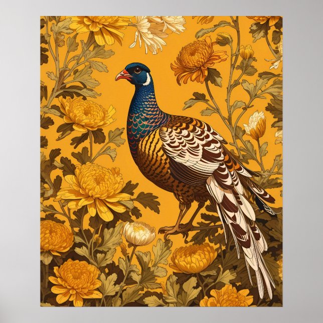Poster Elegante Pheasant William Morris Inspirou (Frente)