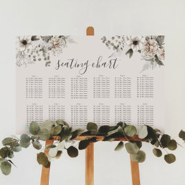Poster elegante placa de assentos florais em prata e blus