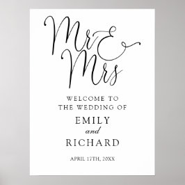 Poster Elegante Placa de Boas-Vindas de Casamento Sr e Sr
