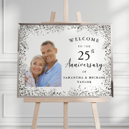 Poster Elegante Prata Bem-vindo ao 25º Aniversário de Cas