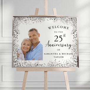 Poster Elegante Prata Bem-vindo ao 25º Aniversário de Cas