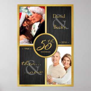 Poster Elegante Preto e Dourado Então e Agora 50º Anivers