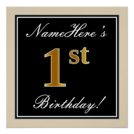 Pôster Elegante, Preto, Faux Dourado primeiro aniversario