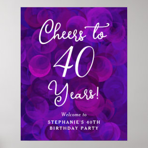Poster Elegante Purple Cheers para 40 anos aniversário de