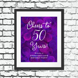 Poster Elegante Purple Cheers para 50 anos 50. º aniversá