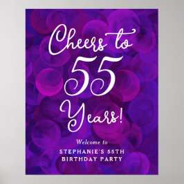 Poster Elegante Purple Cheers para 55 anos 55 anos aniver