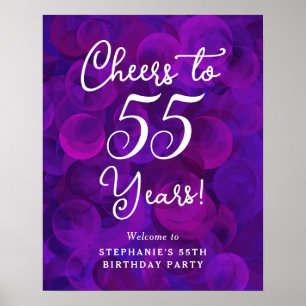 Poster Elegante Purple Cheers para 55 anos 55 anos aniver
