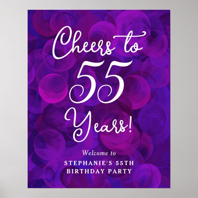 Poster Elegante Purple Cheers para 55 anos 55 anos aniver (Frente)