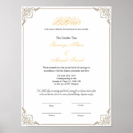 Poster Elegante quadro com certificado muçulmano nikkah p