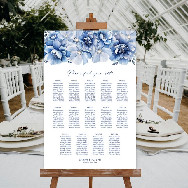 Poster Elegante Quadro de Assentos de Casamento Floral Az (Criador carregado)
