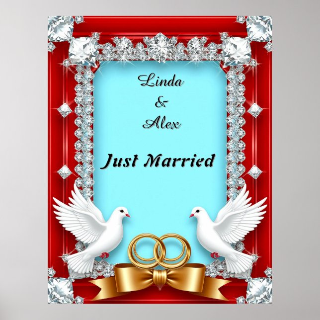 Poster Elegante Quadro de Casamento com Pombas Brancas (Frente)