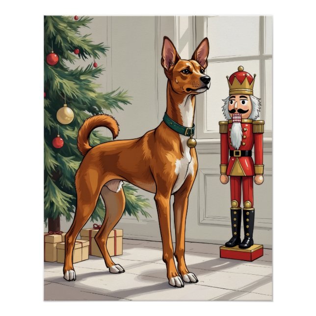 Pôster Elegante Quebra-Nozes de Cachorro Basenji Natal Mo (Frente)