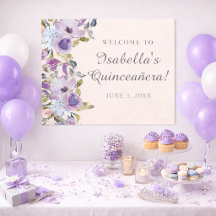 Elegante Quinceañera Bem-vinda em Lilás Azul Flora