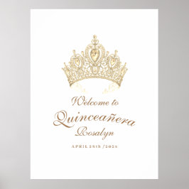 Poster Elegante Quinceañera Script Dourada Coroa Boas-vin