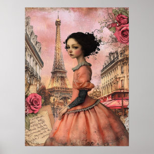 Poster Elegante Quirky Victorian GothGirl Em Paris
