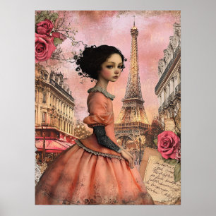 Poster Elegante Quirky Victorian GothGirl Em Paris