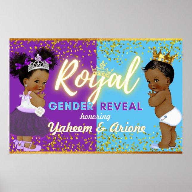 Poster Elegante Real Africano Gênero Revela Roxo e Azul (Frente)