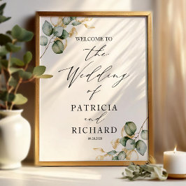 Poster Elegante Recepção de Noivado com Verde e Dourado