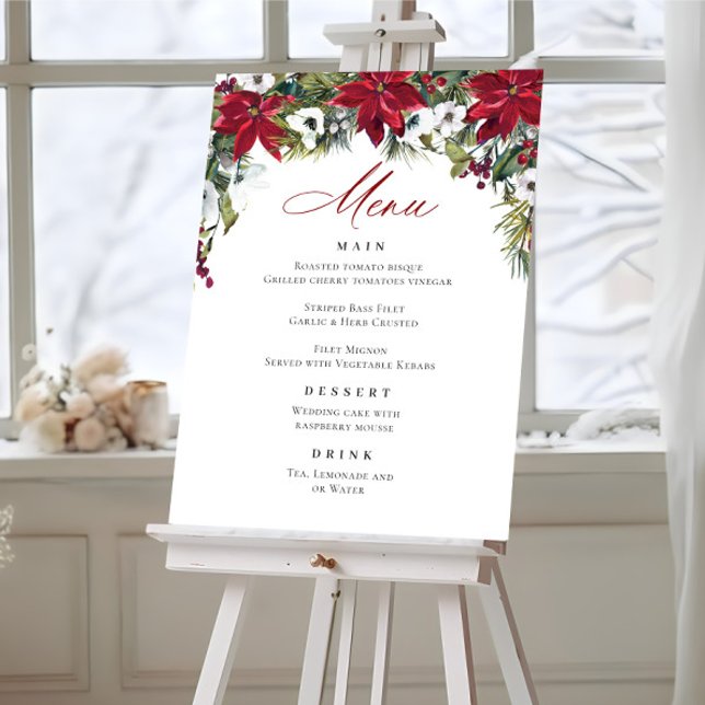 Poster Elegante Red Poinsettia Menu de Casamento de Natal (Criador carregado)