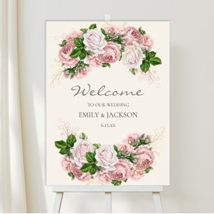 Poster Elegante Rosa Bege Floral Vintage no Casamento Cre