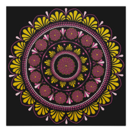 Pôster Elegante rosa Dourado Mandala, Boho Zen Dot Art Fl