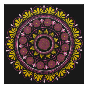 Pôster Elegante rosa Dourado Mandala, Boho Zen Dot Art Fl