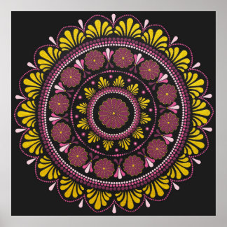 Poster Elegante rosa Dourado Mandala, Boho Zen Dot Art Fl