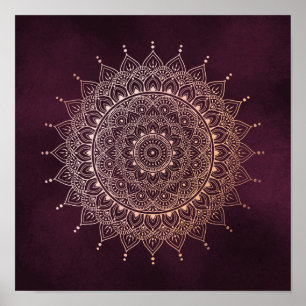 Poster Elegante Rosa Dourado na Borgonha Floral Henna Man