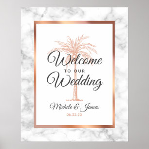 Poster Elegante Rosa Dourado Palm Tree Marble Wedding Bem