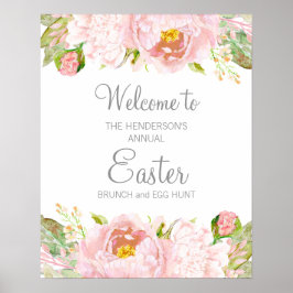 Poster Elegante Rosa Floral Brunch de Páscoa Caça aos Ovo