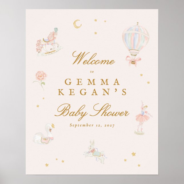 Poster elegante rosa menina contos de fadas baby shower b (Frente)