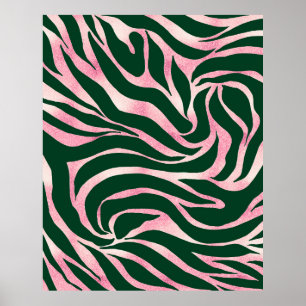 Poster Elegante Rosa Verde Dourada Zebra