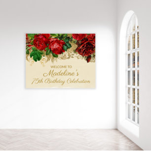 Poster Elegante Rosa Vermelha Vintage Bege Aniversário de