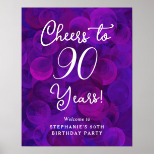 Poster Elegante Roxo Alegre a 90 anos 90 Aniversário