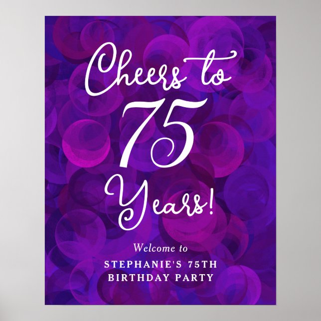 Poster Elegante Roxo Cheers para 75 anos 75 anos aniversá (Frente)